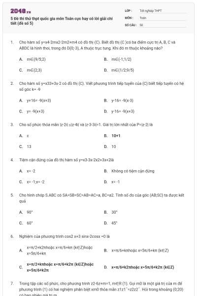 5 Đề thi thử thpt quốc gia môn Toán cực hay có lời giải chi tiết (đề số 5)