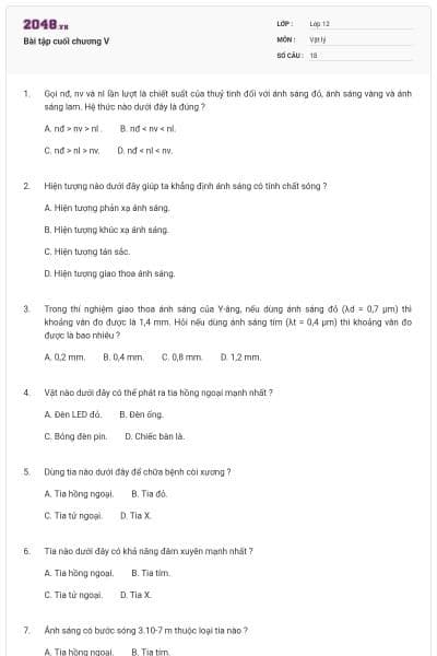 Bài tập cuối chương V