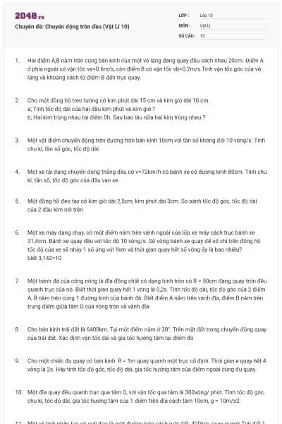 Chuyên đề: Chuyển động tròn đều (Vật Lí 10)
