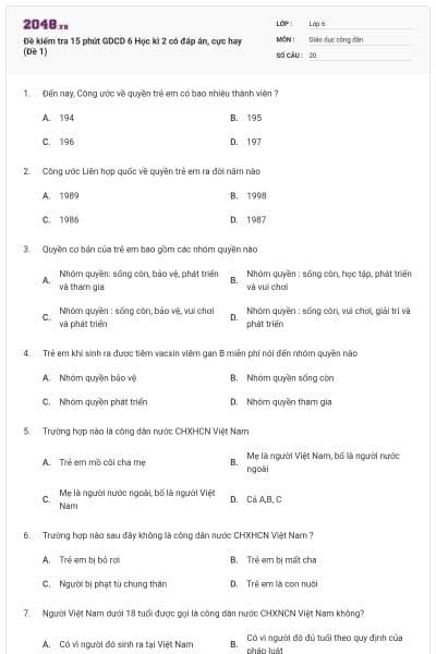 Đề kiểm tra 15 phút GDCD 6 Học kì 2 có đáp án, cực hay (Đề 1)