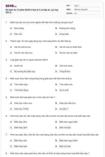 Đề kiểm tra 15 phút GDCD 6 Học kì 2 có đáp án, cực hay (Đề 3)