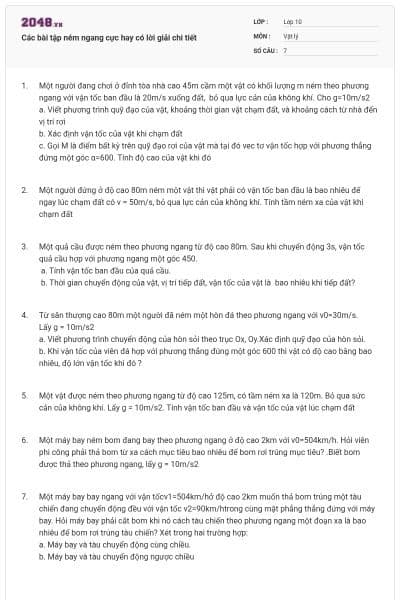 Các bài tập ném ngang cực hay có lời giải chi tiết