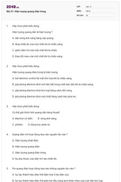 Bài 31: Hiện tượng quang điện trong