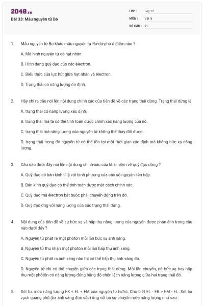 Bài 33: Mẫu nguyên tử Bo