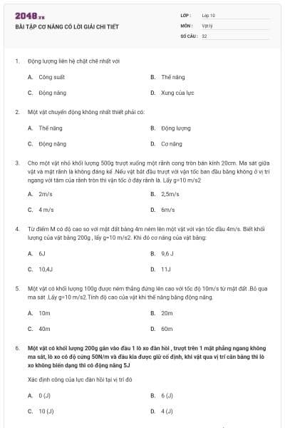 BÀI TẬP CƠ NĂNG CÓ LỜI GIẢI CHI TIẾT