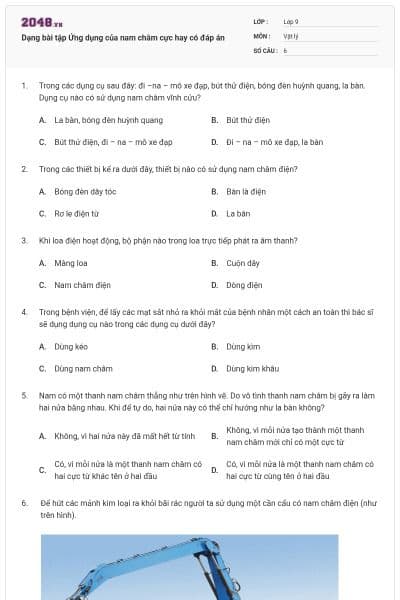 Dạng bài tập Ứng dụng của nam châm cực hay có đáp án