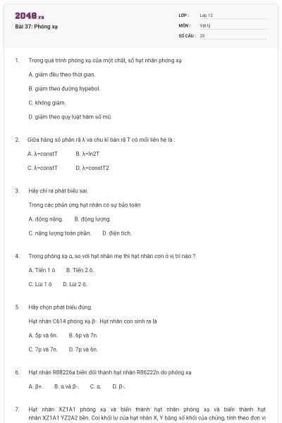 Bài 37: Phóng xạ