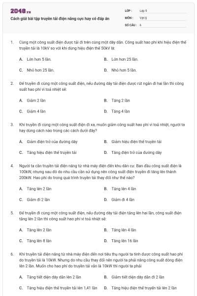 Cách giải bài tập truyền tải điện năng cực hay có đáp án