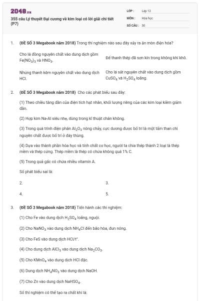 355 câu Lý thuyết Đại cương về kim loại có lời giải chi tiết (P7)
