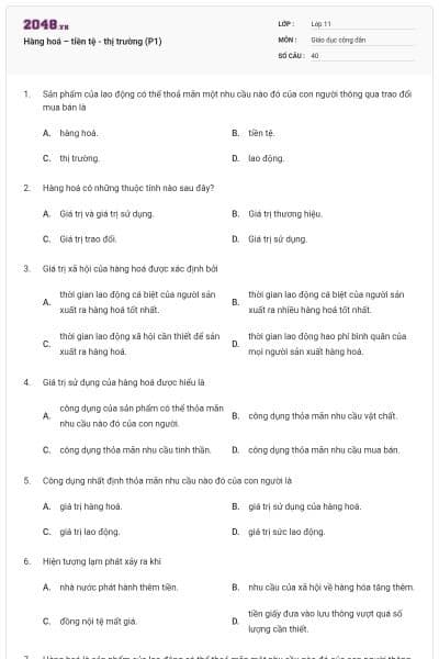 Hàng hoá – tiền tệ - thị trường (P1)