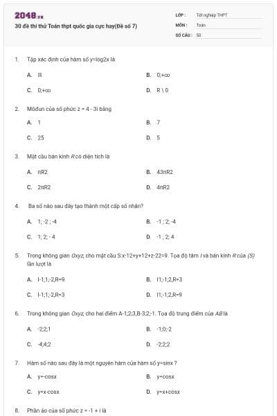 30 đề thi thử Toán thpt quốc gia cực hay(Đề số 7)