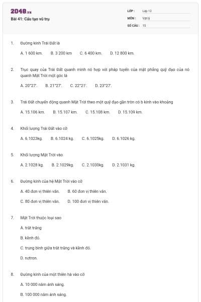 Bài 41: Cấu tạo vũ trụ