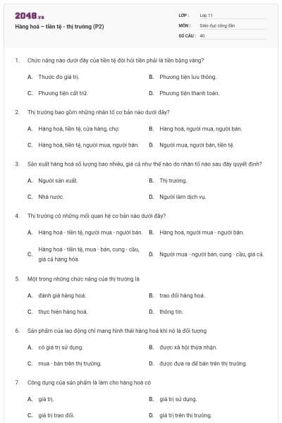 Hàng hoá – tiền tệ - thị trường (P2)