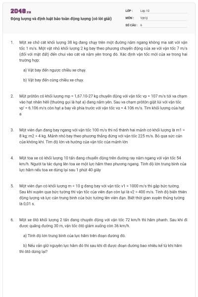 Động lượng và định luật bảo toàn động lượng (có lời giải)