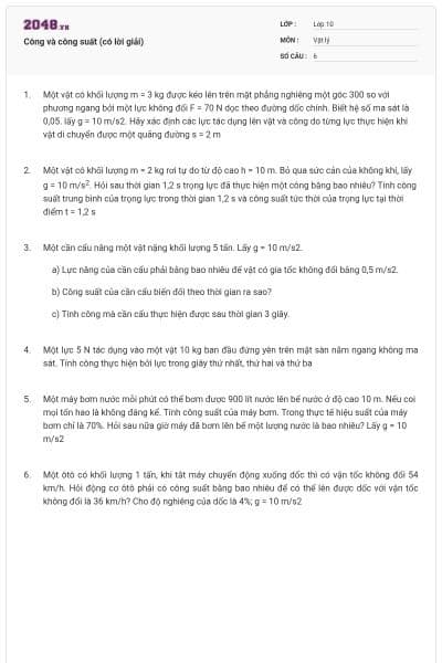 Công và công suất (có lời giải)