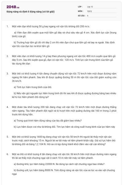 Động năng và định lí động năng (có lời giải)