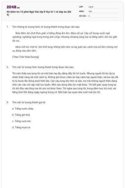 Đề kiểm tra 15 phút Ngữ Văn lớp 8 Học kì 1 có đáp án (Đề 4)