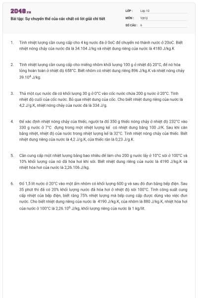 Bài tập: Sự chuyển thể của các chất có lời giải chi tiết