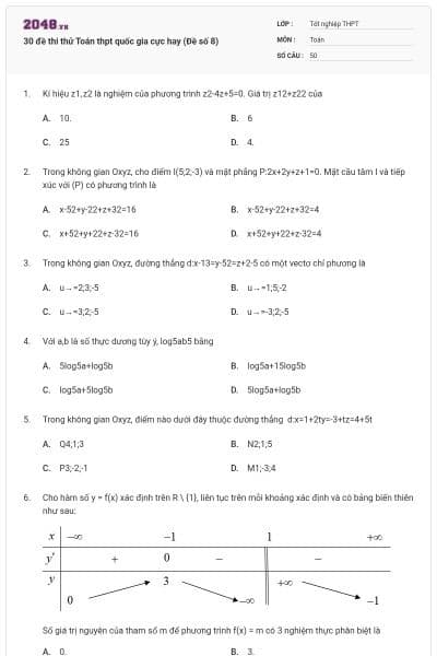 30 đề thi thử Toán thpt quốc gia cực hay (Đề số 8)