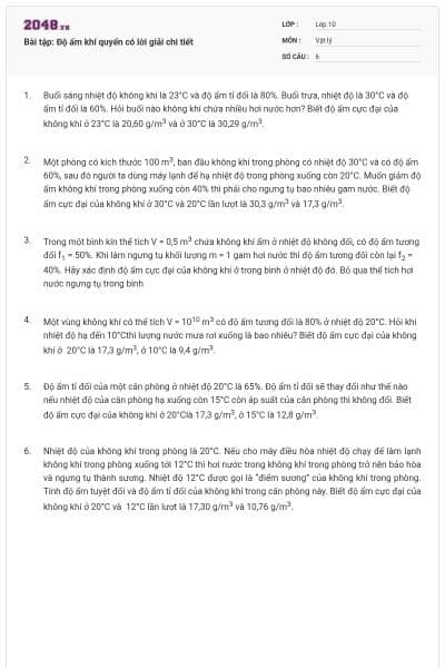 Bài tập: Độ ẩm khí quyển có lời giải chi tiết