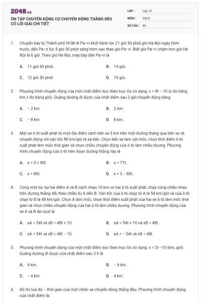 ÔN TẬP CHUYỂN ĐỘNG CƠ CHUYỂN ĐỘNG THẲNG ĐỀU CÓ LỜI GIẢI CHI TIẾT