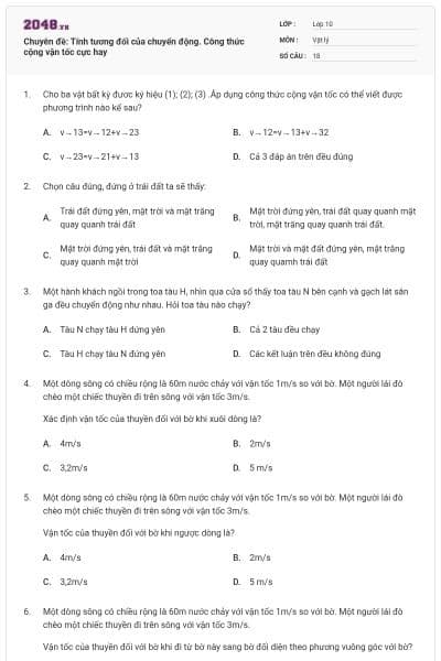 Chuyên đề: Tính tương đối của chuyển động. Công thức cộng vận tốc cực hay