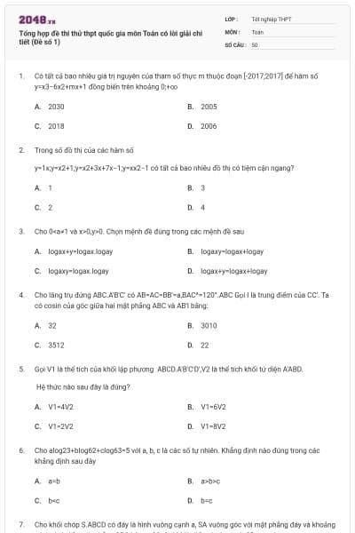 Tổng hợp đề thi thử thpt quốc gia môn Toán có lời giải chi tiết (Đề số 1)
