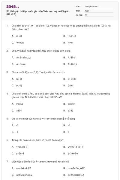 Bô đề luyện thi thpt quốc gia môn Toán cực hay có lời giải (Đề số 6)