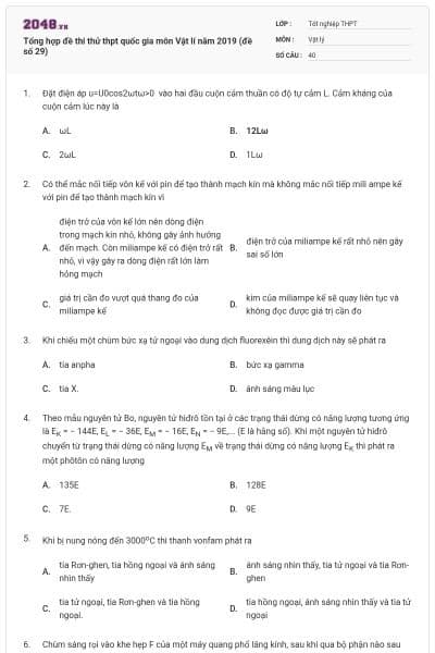 Tổng hợp đề thi thử thpt quốc gia môn Vật lí năm 2019 (đề số 29)