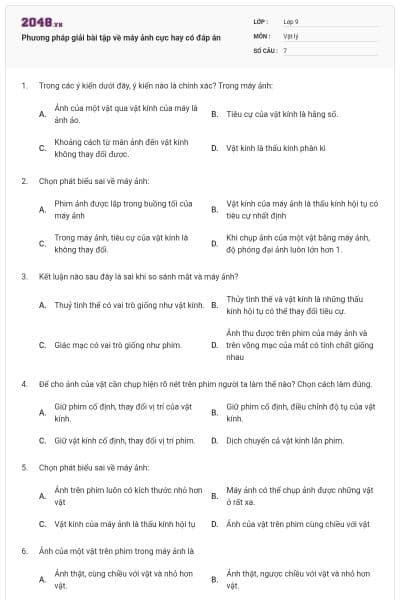 Phương pháp giải bài tập về máy ảnh cực hay có đáp án