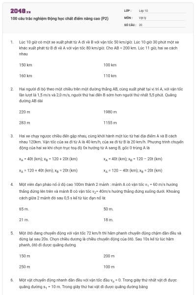 100 câu trắc nghiệm Động học chất điểm nâng cao (P2)