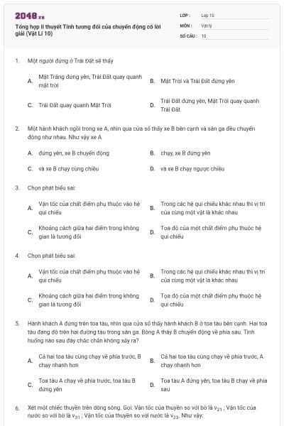 Tổng hợp lí thuyết Tính tương đối của chuyển động có lời giải (Vật Lí 10)