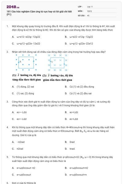 181 Câu trắc nghiệm Cảm ứng từ cực hay có lời giải chi tiết (P1)