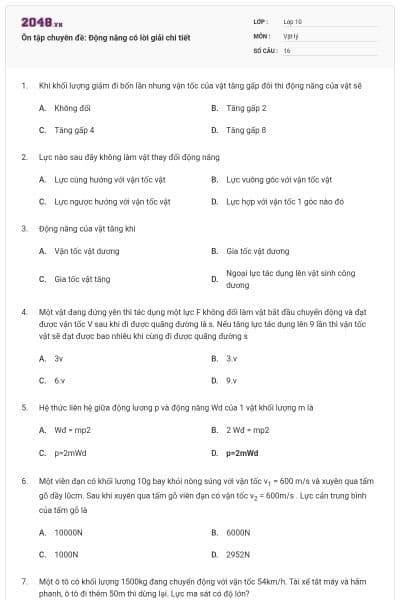 Ôn tập chuyên đề: Động năng có lời giải chi tiết