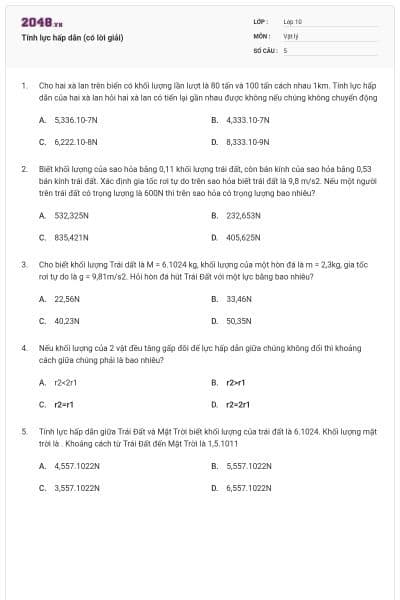 Tính lực hấp dẫn (có lời giải)