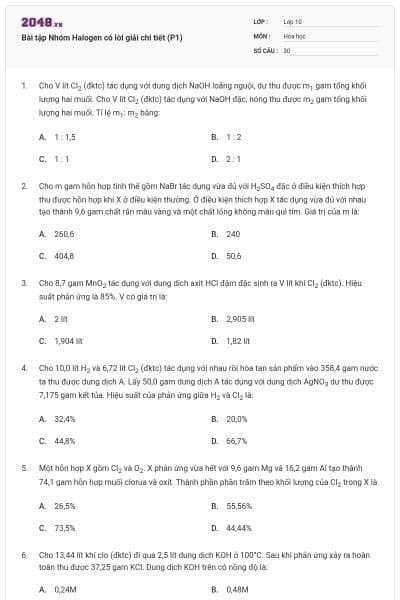 Bài tập Nhóm Halogen có lời giải chi tiết (P1)