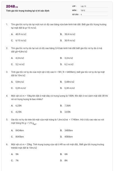 Tính gia tốc trọng trường tại vị tri xác định