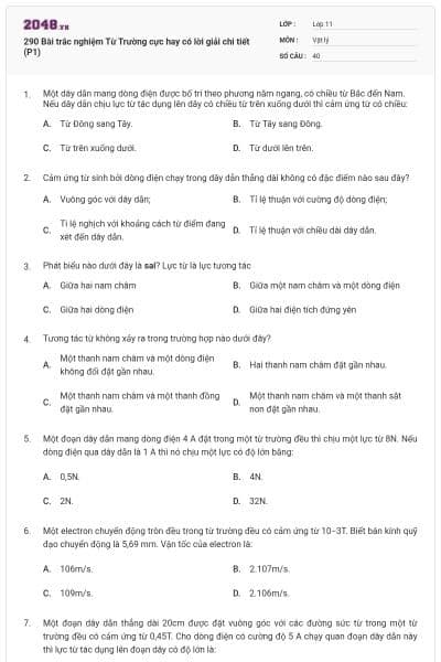 290 Bài trắc nghiệm Từ Trường cực hay có lời giải chi tiết (P1)