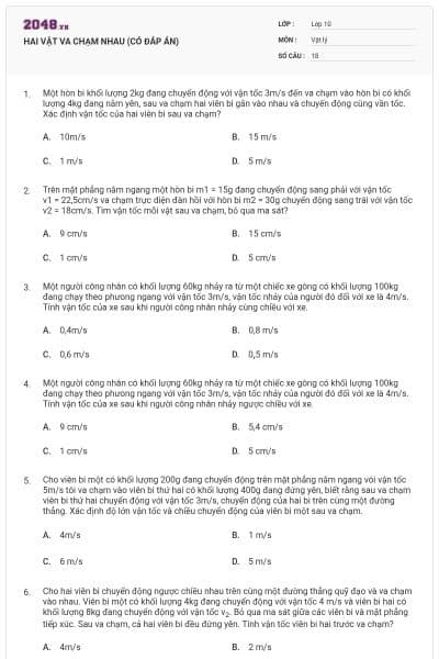 HAI VẬT VA CHẠM NHAU (CÓ ĐÁP ÁN)