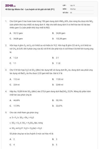 48 Bài tập Nhóm Oxi - Lưu huỳnh có lời giải chi tiết (P1)