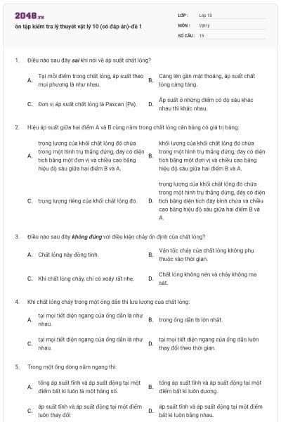 ôn tập kiểm tra lý thuyết vật lý 10 (có đáp án)-đề 1