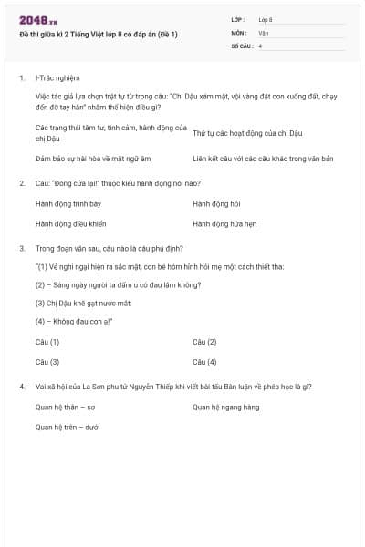 Đề thi giữa kì 2 Tiếng Việt lớp 8 có đáp án (Đề 1)