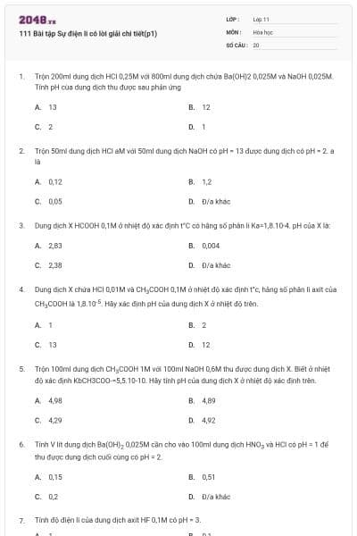 111 Bài tập Sự điện li có lời giải chi tiết(p1)