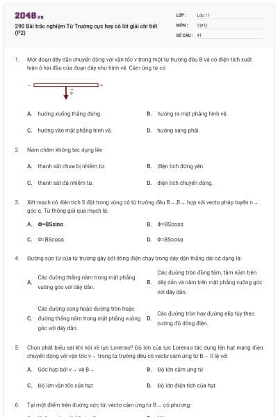 290 Bài trắc nghiệm Từ Trường cực hay có lời giải chi tiết (P2)