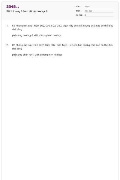 Bài 1.1 trang 3 Sách bài tập Hóa học 9