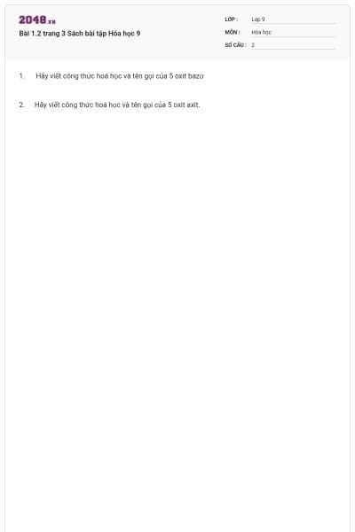 Bài 1.2 trang 3 Sách bài tập Hóa học 9