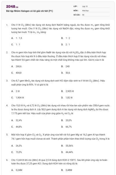 Bài tập Nhóm Halogen có lời giải chi tiết (P1)