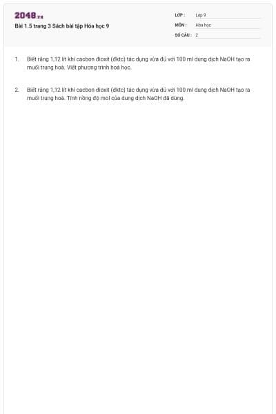 Bài 1.5 trang 3 Sách bài tập Hóa học 9