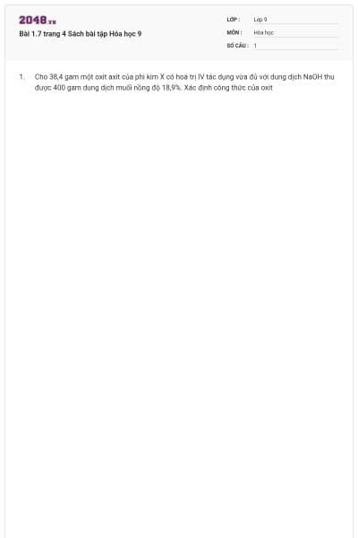 Bài 1.7 trang 4 Sách bài tập Hóa học 9