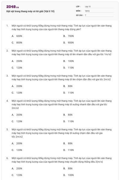 Đặt vật trong thang máy có lời giải (Vật lí 10)